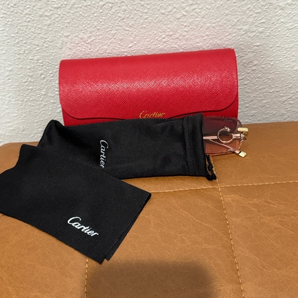 BRAND NEW: Cartier Gold Frame Pink Gradient Rimless Sunglasses - Picture 2 of 3